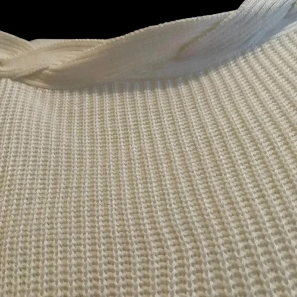 Off the shoulder cream sweater with braided neckline. - Picture 4 of 7